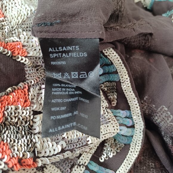 All Saints Tunic Silk Sequined Embellished Aztec Chariot Dress Womens 6 NEW - Picture 14 of 16